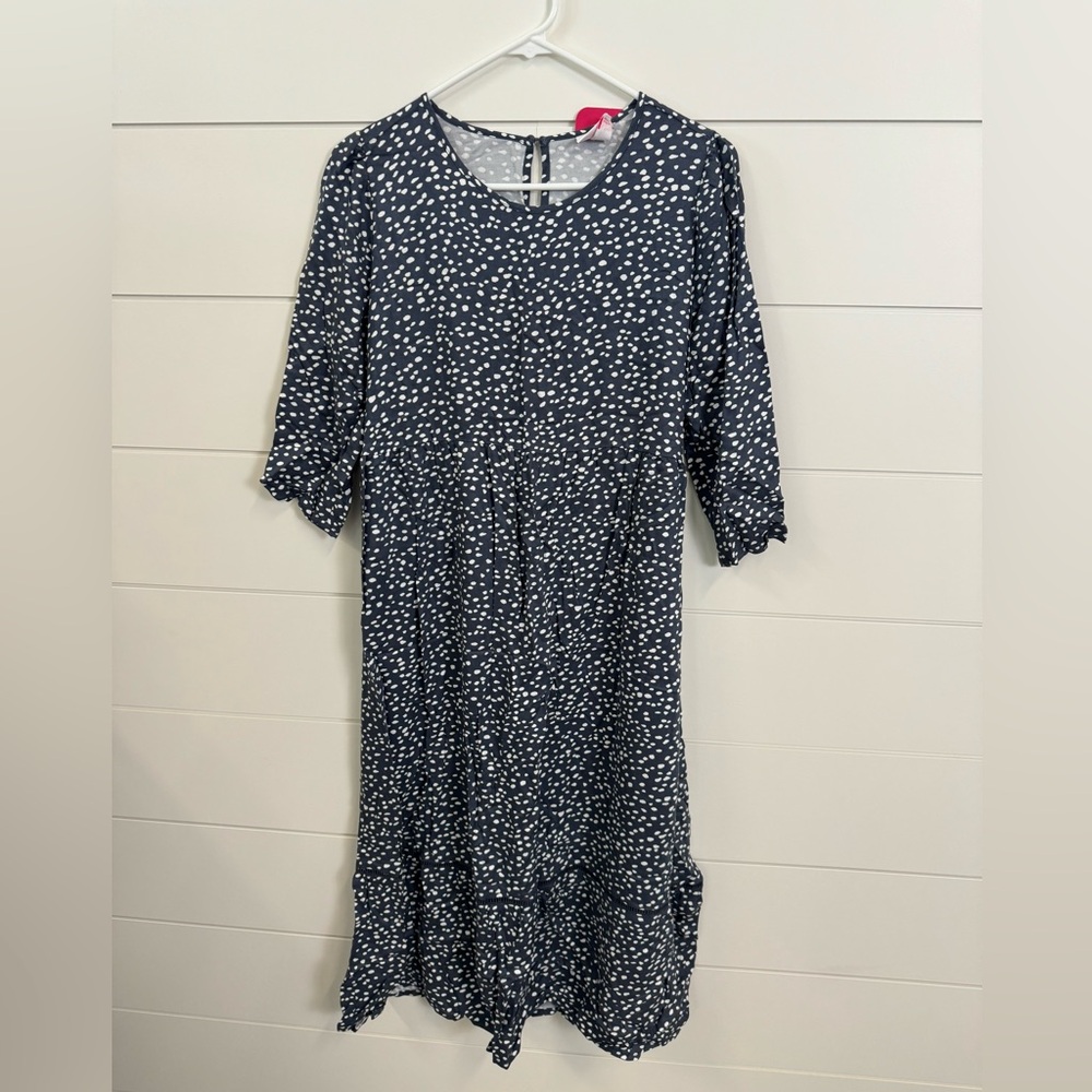 Navy Blue Polka Dot Dress Maternity Modest Dress